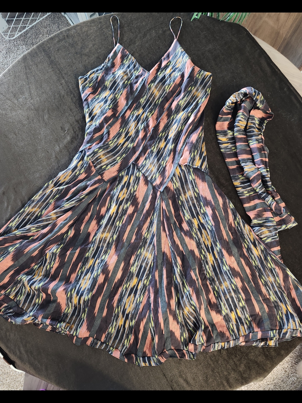 Proenza Schouler Multicolor Asymmetrical Slip Dress with Scarf